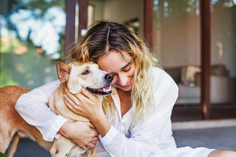 Mulher com cachorro mundo pet cuidados